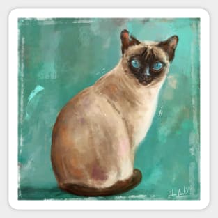 Contemporary Painting of a Gorgeous Siamese Cat with Blue Eyes Sticker